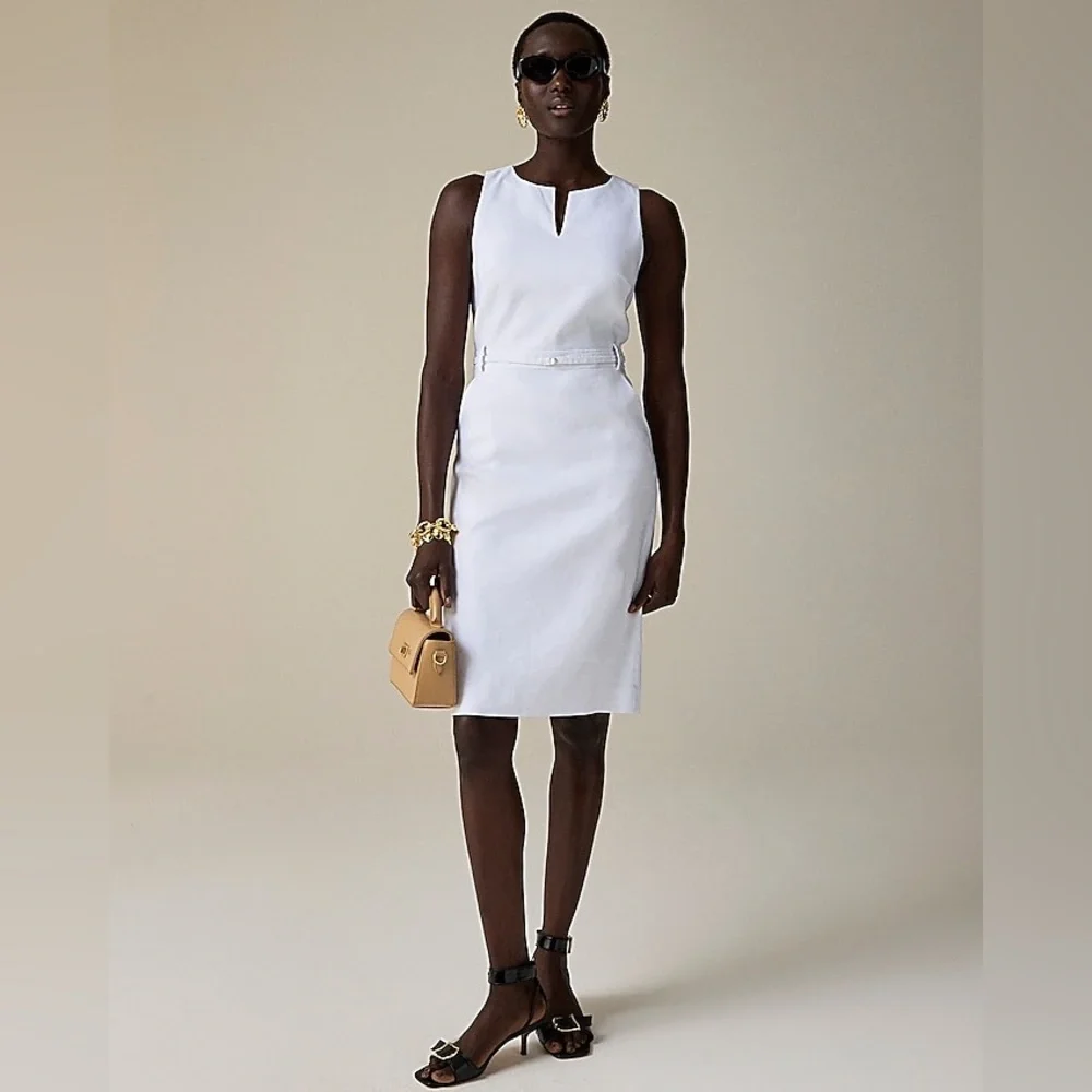 NWT J.Crew Executive dress in stretch linen blend Size 16 White Resort Preppy